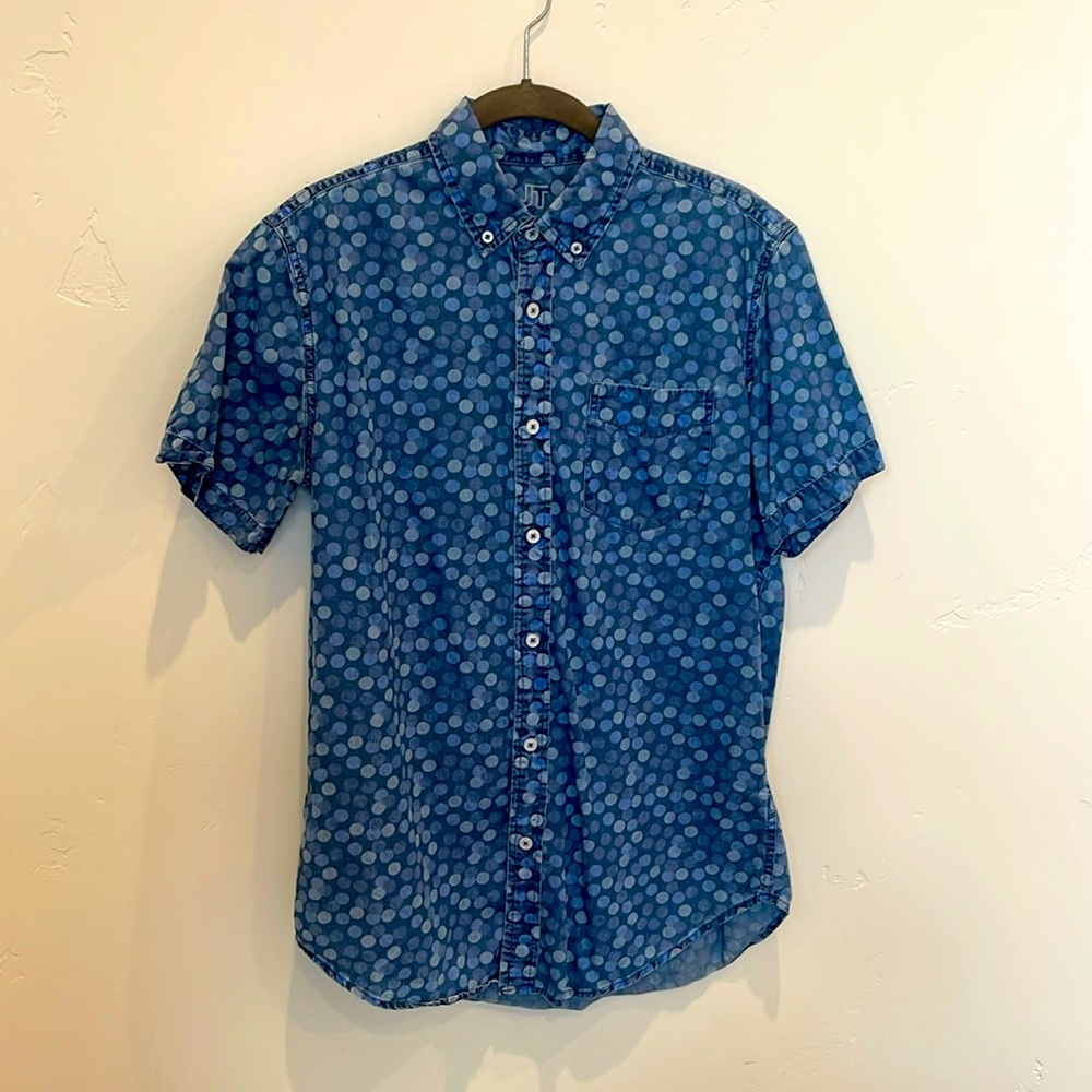 Men’s Jackthreads Size Small Cotton Blue Polka Dot Short Sleeve Button Up Shirt